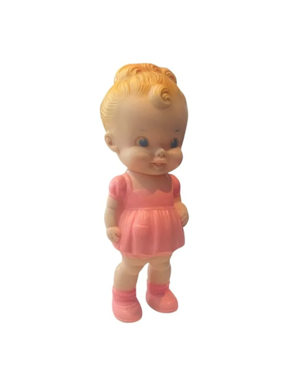 Sun Rubber Ruth Newton Girl Doll Pink Dress Working Squeaker 8 Inch Vtg 1950s